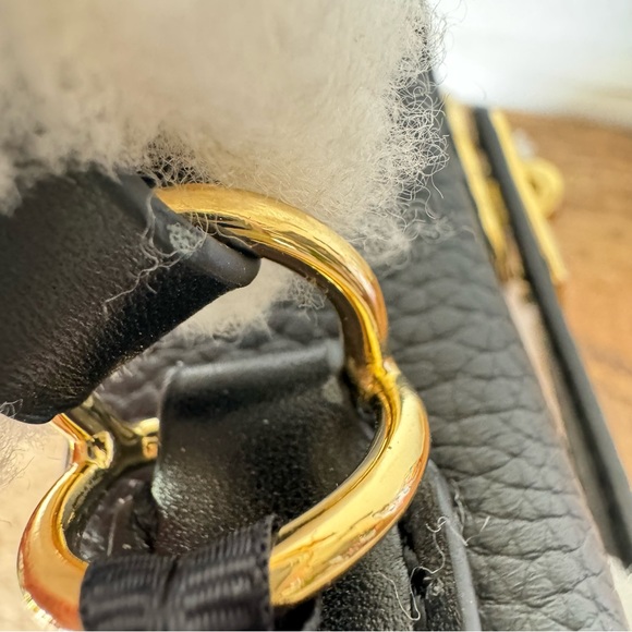 Black Teddy Shearling Fur Trimmed 22 Belted Leather Bag Top Handle Satchel B1 - Picture 14 of 16